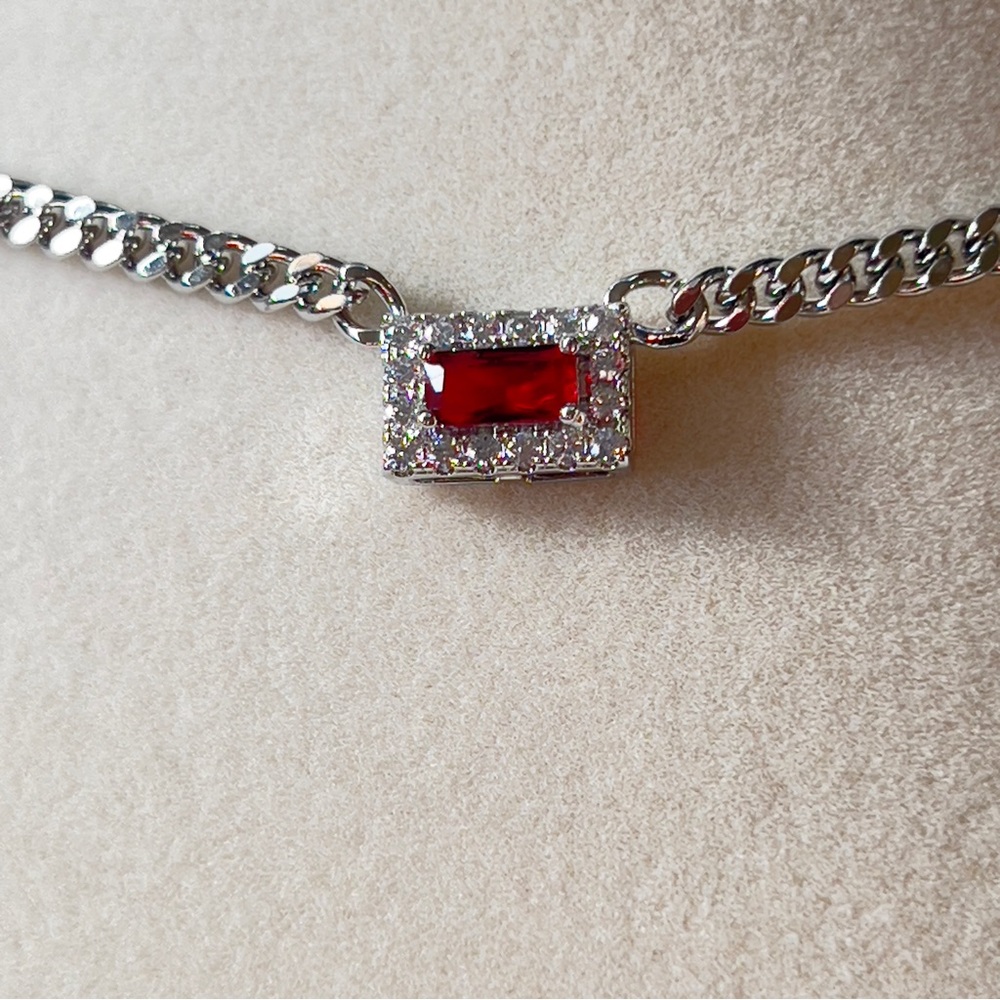 18K White Gold Red Emerald Cut Necklace - Picture 2 of 3